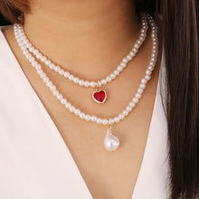 Load image into Gallery viewer, Double Layered Pearl Beaded Heart Pendant Choker Necklace
