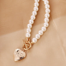 Load image into Gallery viewer, Double Layered Pearl Beaded Heart Pendant Choker Necklace
