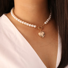 Load image into Gallery viewer, Double Layered Pearl Beaded Heart Pendant Choker Necklace
