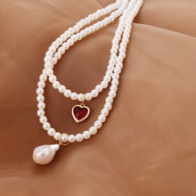 Load image into Gallery viewer, Double Layered Pearl Beaded Heart Pendant Choker Necklace
