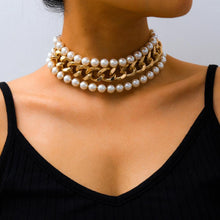 Load image into Gallery viewer, 3pcs/1Set Multi Layer Punk Cuban Link Chain Pearl Strand Choker Necklace
