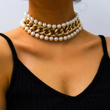 Load image into Gallery viewer, 3pcs/1Set Multi Layer Punk Cuban Link Chain Pearl Strand Choker Necklace
