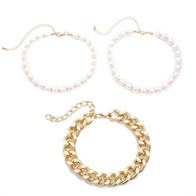 Load image into Gallery viewer, 3pcs/1Set Multi Layer Punk Cuban Link Chain Pearl Strand Choker Necklace
