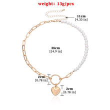 Load image into Gallery viewer, Half Chain Half Pearl Beaded Cuban Chain Heart Pendant Choker Necklace
