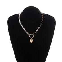 Load image into Gallery viewer, Half Chain Half Pearl Beaded Cuban Chain Heart Pendant Choker Necklace
