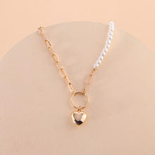 Load image into Gallery viewer, Half Chain Half Pearl Beaded Cuban Chain Heart Pendant Choker Necklace
