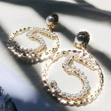 Load image into Gallery viewer, Classic Pearl Beaded Number 5 Charm Drop Earrings
