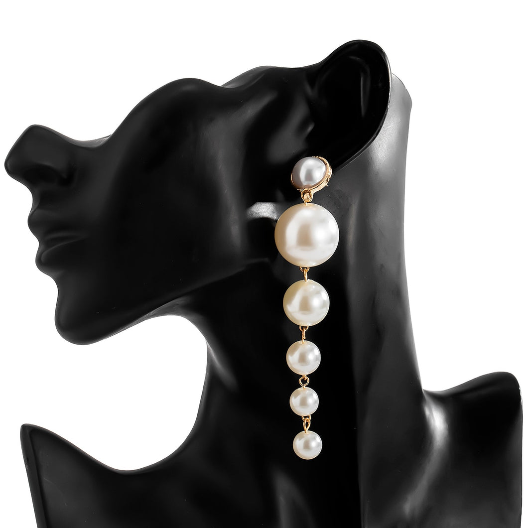 Luxury Design Imitation Pearl Beaded Long Drop Earrings for Ladies