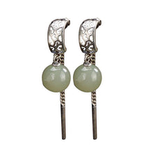 Load image into Gallery viewer, Ladies Long Vintage Natural Fine White Jade Inlaid Earrings Exquisite Fashion Jewelry
