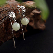 Load image into Gallery viewer, Ladies Long Vintage Natural Fine White Jade Inlaid Earrings Exquisite Fashion Jewelry
