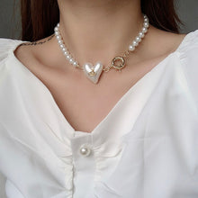 Load image into Gallery viewer, Mellifluous Vintage Pearl Beaded Heart Planet Pendant Choker Necklace &amp; Bracelet
