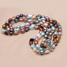 Load image into Gallery viewer, Three Strands Natural Multi Color Freshwater Pearl Beaded Necklace
