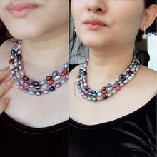 Load image into Gallery viewer, Three Strands Natural Multi Color Freshwater Pearl Beaded Necklace
