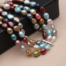 Load image into Gallery viewer, Three Strands Natural Multi Color Freshwater Pearl Beaded Necklace
