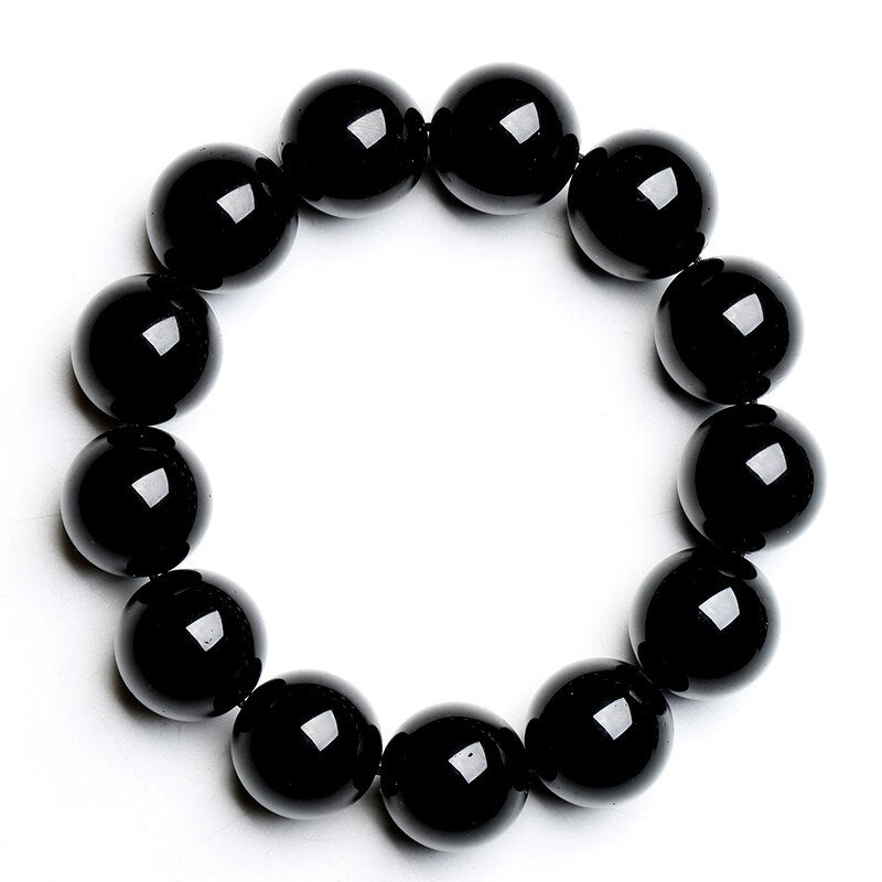 Natural Black Obsidian 8/10/12/14/16mm Beaded Power Healing Chakra Reiki Stretch Bracelet