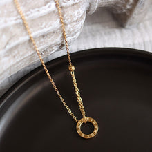 Load image into Gallery viewer, Lucky Roman Numeral Circle Pendant Clavicle Necklace Titanium Steel Plated with 18K Gold
