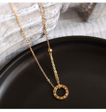 Load image into Gallery viewer, Lucky Roman Numeral Circle Pendant Clavicle Necklace Titanium Steel Plated with 18K Gold
