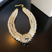 Load image into Gallery viewer, Handmade Luxury Multilayer Pearl beaded Crystal Pendant Choker Necklace
