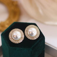 Load image into Gallery viewer, Ineffable Luxury Shiny Rhinestone White Champagne Pearl Stud Earrings
