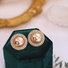 Load image into Gallery viewer, Ineffable Luxury Shiny Rhinestone White Champagne Pearl Stud Earrings
