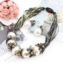 Load image into Gallery viewer, Luxury Big Imitation Pearl Beaded statement Ribbon Necklace For Lady
