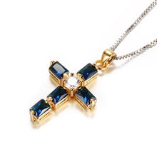 Load image into Gallery viewer, Faith Blue Cubic Zirconia Crystal Cross Pendant Necklace Chokers for Women
