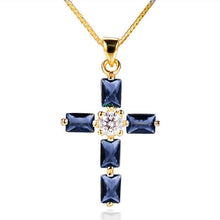 Load image into Gallery viewer, Faith Blue Cubic Zirconia Crystal Cross Pendant Necklace Chokers for Women
