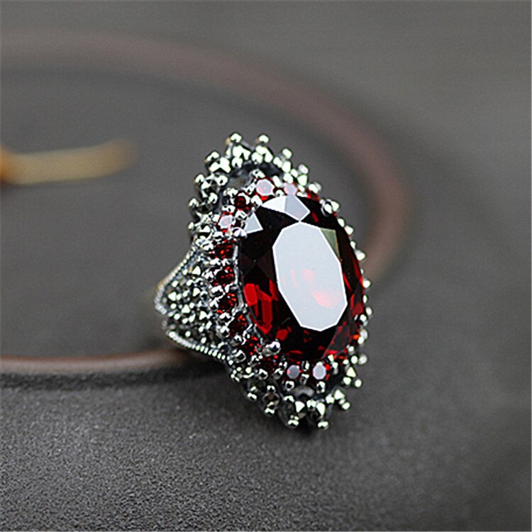 Old Fashion Vintage Red Crystal CZ Gem Rings for Women