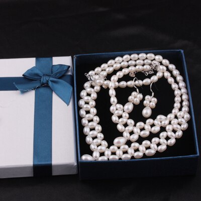 3Pcs/Set Natural Freshwater Pearl Necklace Bracelet Earrings Jewelry Set for Ladies