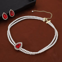 Load image into Gallery viewer, 2Pcs/Set Handmade Double strand Pearl beaded Choker Necklace &amp; Earring Set
