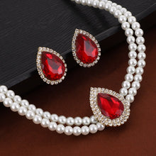 Load image into Gallery viewer, 2Pcs/Set Handmade Double strand Pearl beaded Choker Necklace &amp; Earring Set
