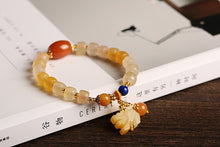 Load image into Gallery viewer, Handcrafted Natual Yellow Jade Beaded Forturn Piyao Charm Bracelet
