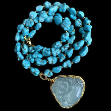 Load image into Gallery viewer, Lokaloca Luxury 2 Strands Natural Freeform Turquoise Jade Buddha Pendant Necklace
