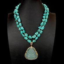 Load image into Gallery viewer, Lokaloca Luxury 2 Strands Natural Freeform Turquoise Jade Buddha Pendant Necklace
