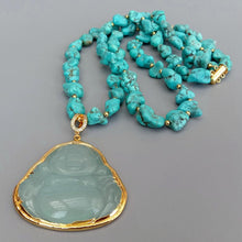 Load image into Gallery viewer, Lokaloca Luxury 2 Strands Natural Freeform Turquoise Jade Buddha Pendant Necklace
