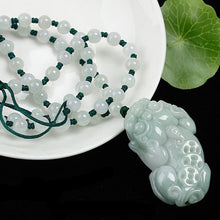 Load image into Gallery viewer, Lokaloca Handcrafted Natural Jade Fortune Piyao Pendant Necklace with Beaded Chain
