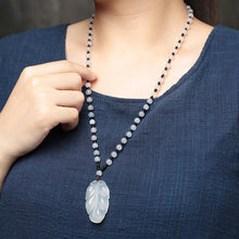 Load image into Gallery viewer, Lokaloca Handcrafted Natural Jade Chalcedony Lucy Leaf Pendant Necklace
