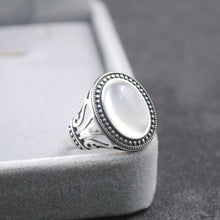 Load image into Gallery viewer, Natural White Chalcedony Opening Adjustable Ring Original Designer Craft Charm Women Thai Silver Brand Jewelry
