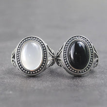 Load image into Gallery viewer, Natural Black Agate Opening Adjustable Ring Original Designer Craft Charm Women Thai Silver Brand Jewelry
