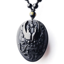 Load image into Gallery viewer, Handcrafted Natural Black Obsidian Dragon Pendant Necklace
