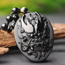 Load image into Gallery viewer, Handcrafted Natural Black Obsidian Dragon Pendant Necklace
