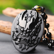 Load image into Gallery viewer, Handcrafted Natural Black Obsidian Dragon Pendant Necklace
