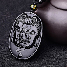 Load image into Gallery viewer, Handcrafted Natural Black Obsidian Buddha &amp; Devil Pendant Beaded Necklace
