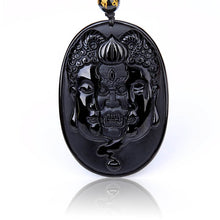 Load image into Gallery viewer, Handcrafted Natural Black Obsidian Buddha &amp; Devil Pendant Beaded Necklace
