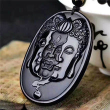 Load image into Gallery viewer, Handcrafted Natural Black Obsidian Buddha &amp; Devil Pendant Beaded Necklace
