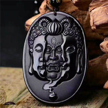 Load image into Gallery viewer, Handcrafted Natural Black Obsidian Buddha &amp; Devil Pendant Beaded Necklace
