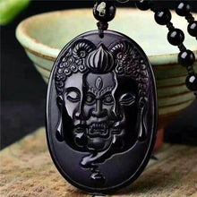 Load image into Gallery viewer, Handcrafted Natural Black Obsidian Buddha &amp; Devil Pendant Beaded Necklace
