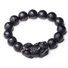 Load image into Gallery viewer, Handcrafted Natural Black Obsidian Tibetan Letter Beaded Piyao Charm Bracelet
