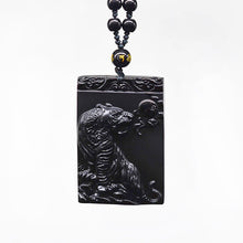 Load image into Gallery viewer, Handcrafted Natural Black Obsidian Tiger Pendant with Beaded Necklace
