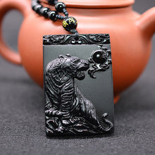 Load image into Gallery viewer, Handcrafted Natural Black Obsidian Tiger Pendant with Beaded Necklace
